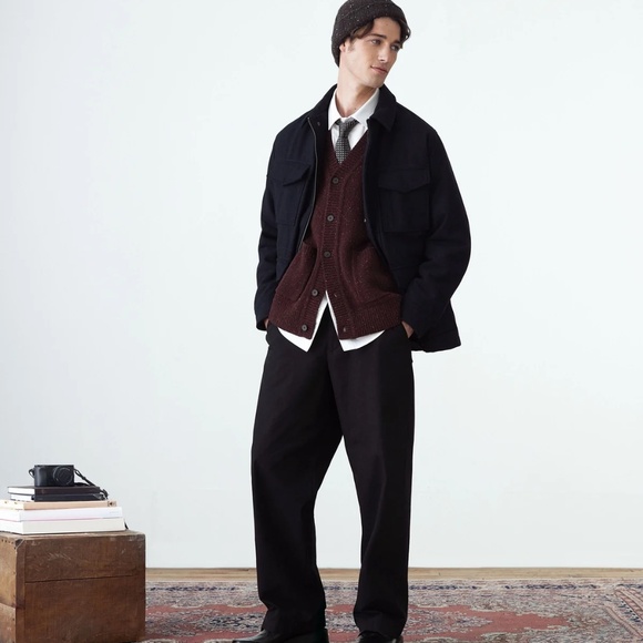 NEW Mens Frank And Oak Mens Donegal Cardigan In Red Wine - Picture 2 of 3